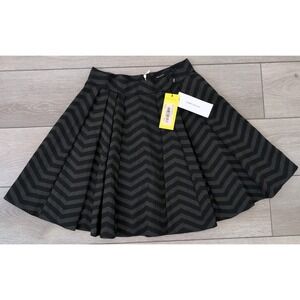 Karen Millen Black Brown‎ Chevron Stripe A-line Flare Skirt Size 6 NWT